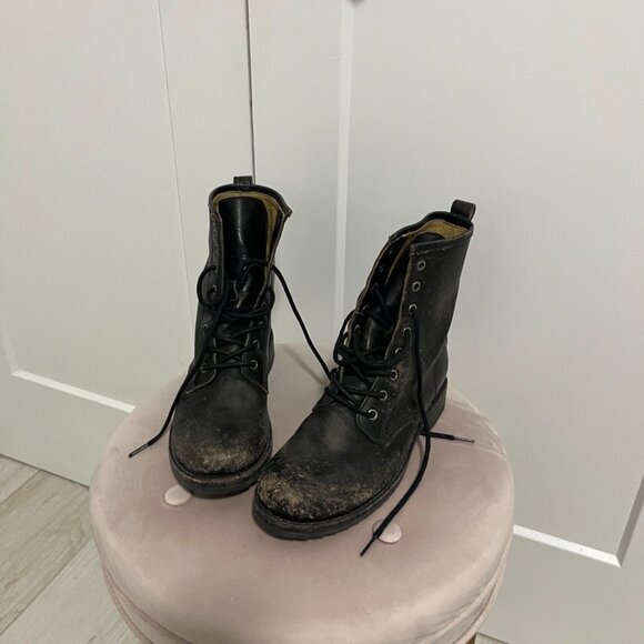 Frye Veronica Dark Brown Combat Distressed Combat Boots Size 8.5 - Picture 2 of 9